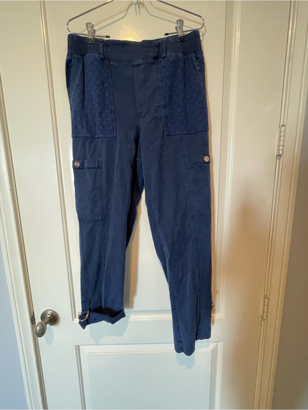 Dark Navy Eyelet pants with Elastic Waist